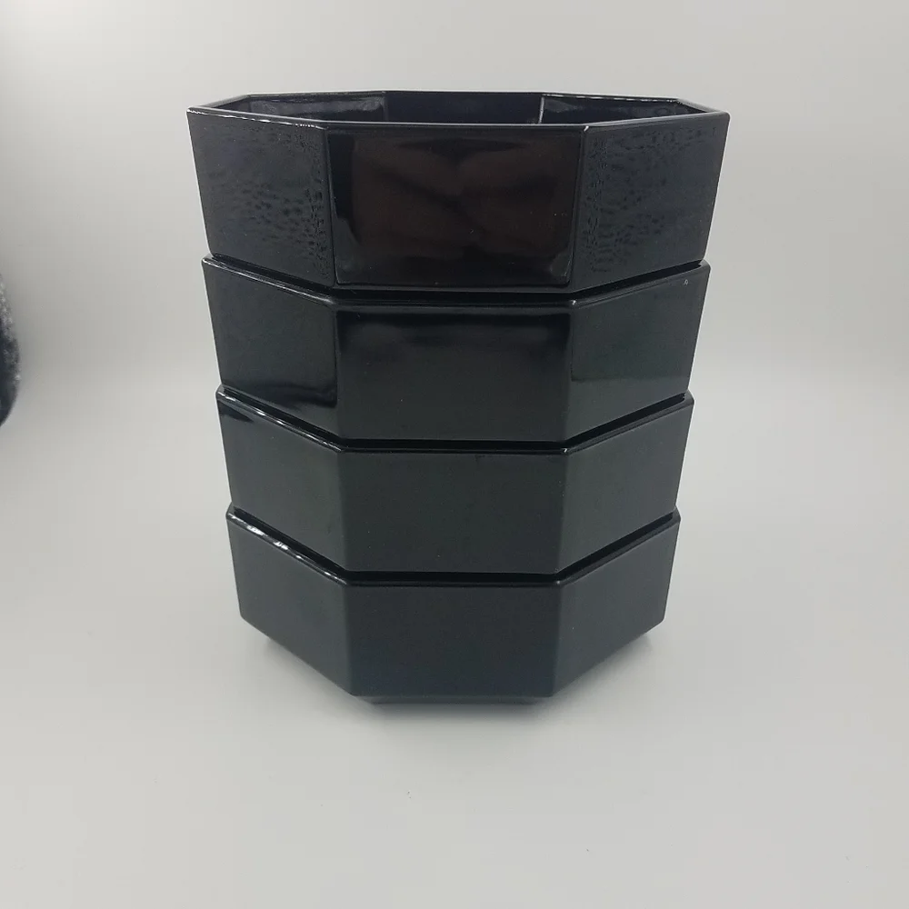 Vintage 80's Arcoroc Octime Octogan Black Bowls Set Of 4